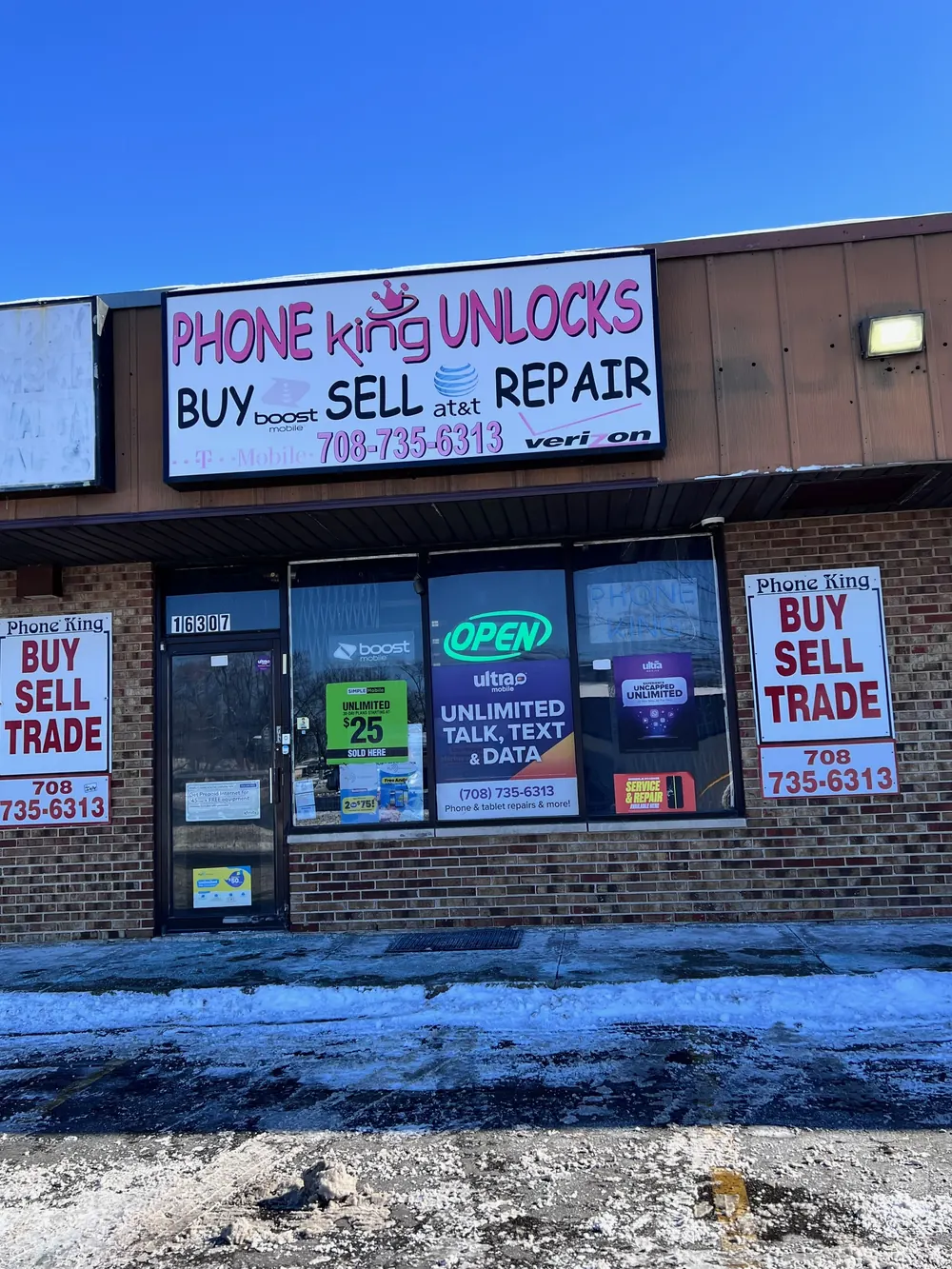 The Phone King Unlocks storefront at 16307 Halsted St, Harvey, IL